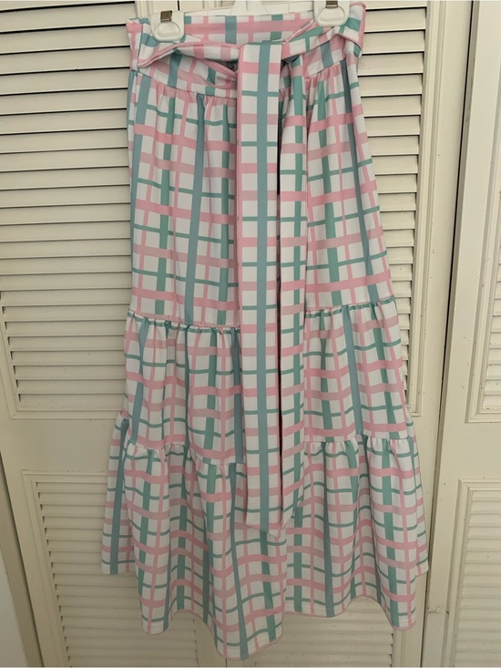Dresses & Skirts - New with tag . Tiered Plaid Midi Skirt in Pink and Green